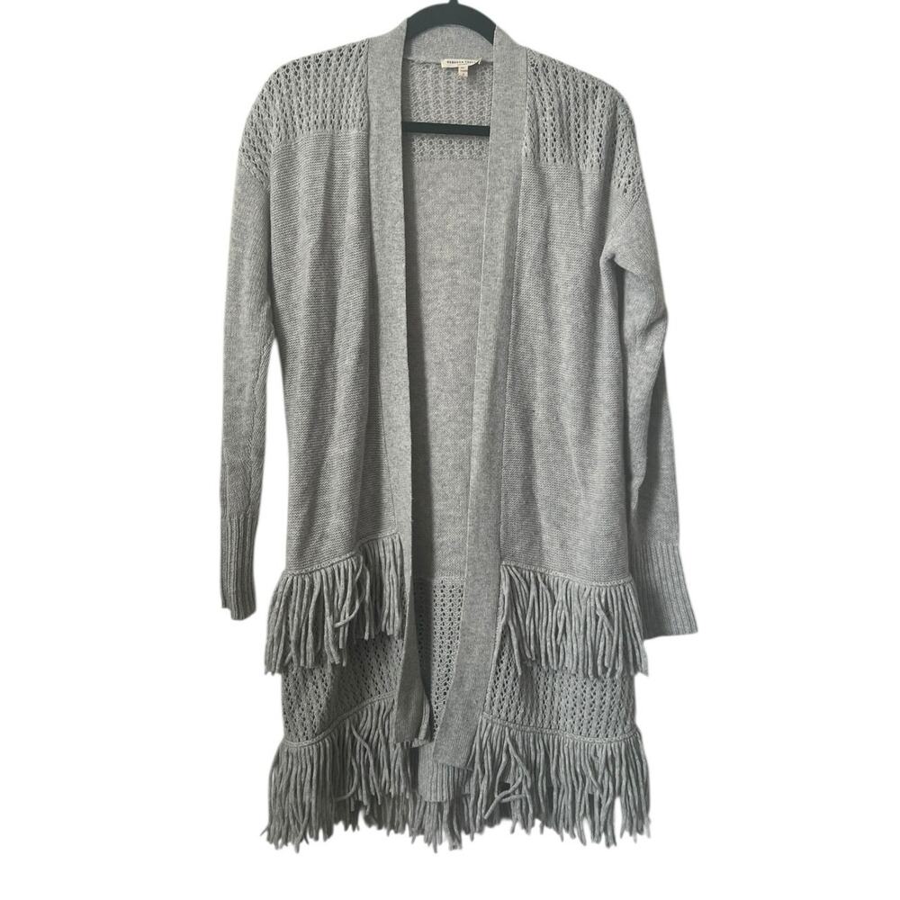 Rebecca Taylor Cashmere Wool Blend Open Front Longline Fringe Cardigan Size XS